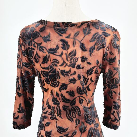 VTG Y2K Babydoll Velvet Burnout Top Size 3/Small Sheer Witchy Whimsygoth Grunge - Picture 5 of 6